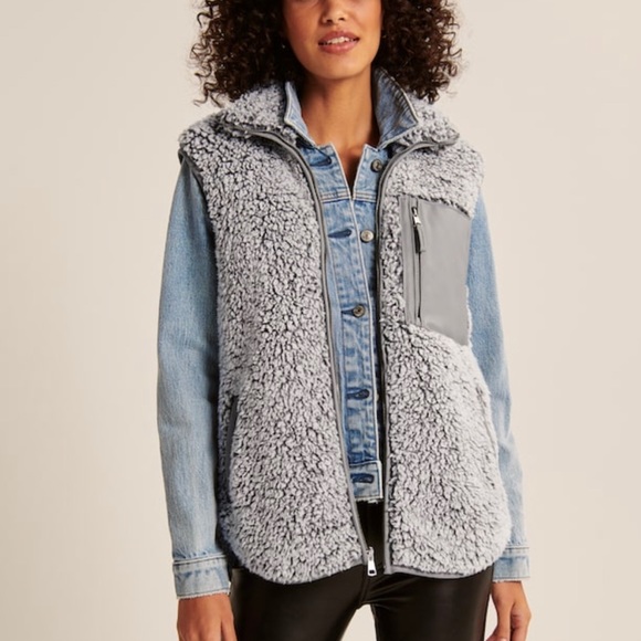 NWT!! NEW- grey Abercrombie & Fitch Cloud Sherpa Vest - Picture 13 of 13